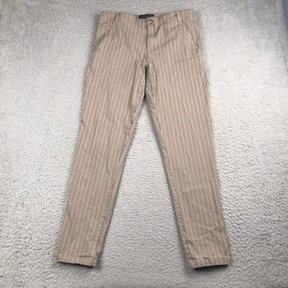Peruvian Connection Pants Womens 10 Tan Striped Cotton Blend Slim Leg Chino